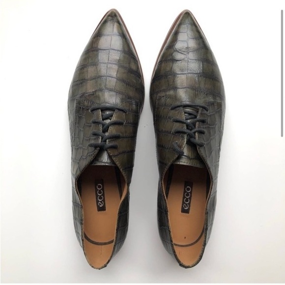 Ecco croc embossed leather pointed toe shoes - Picture 3 of 13